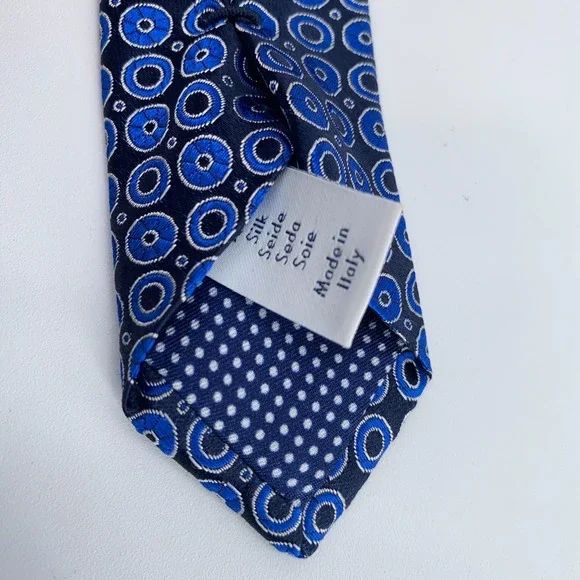 Eton‎ Tie Mens One Size Navy Blue Circle Print Silk Classic Necktie Italy Made